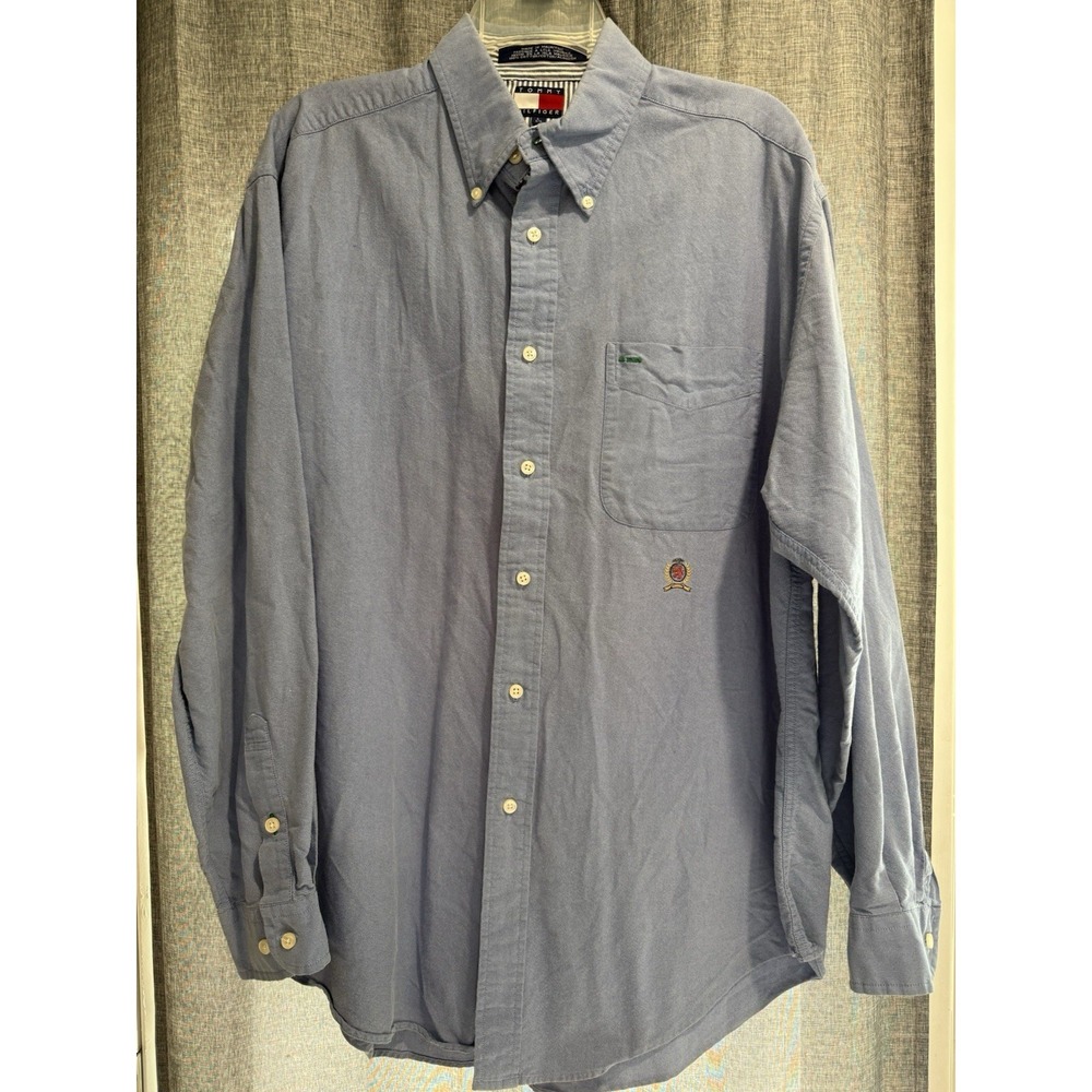 Tommy Hilfiger VTG Y2K Men's Size Large Button Down Shirt Long Sleeve Logo Pockt